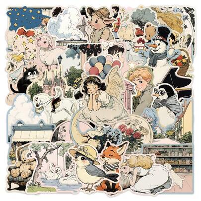 50张卡通风格贴纸，装饰贴纸，适用于日记本、剪贴簿、手机壳、笔记本、水杯、学习用品、返校剪贴簿用品，趣味贴纸，笔记本电脑贴纸，Kindle手机贴纸