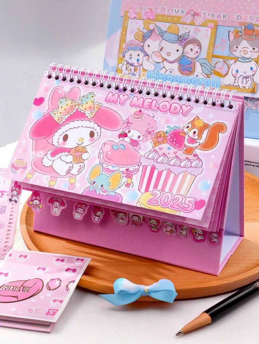 2025 Desk Calendar Cute Black Beauty, Melody And Pompompurin Design