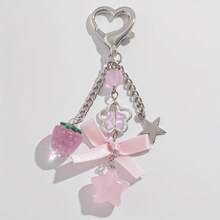 1 Cute Strawberry Heart Decoration Chain Keychain - Hồng - Xem 5