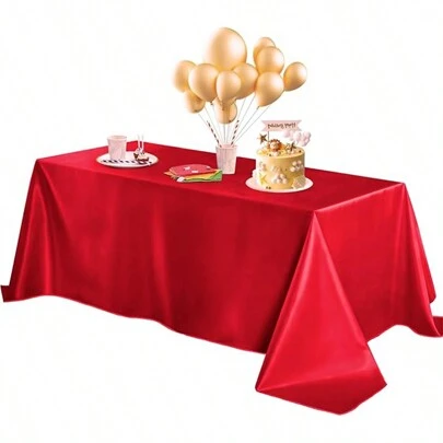 1pc Satin Tablecloth, Solid Color Rectangular Tablecloth, Wrinkle-Resistant Silky Soft Tablecloth, Suitable For Rectangular Dining Tables, Can Be Used For Party, Holiday Dinner, Wedding Decoration