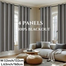 4panels,100%Blackout Modern Minimalist Bedroom Curtains, Top Loop Suspension, Solid Color Polyester Fabric, Laminated Lining, Suitable For Bedroom, Living Room, Office, Kitchen, Dining Room, Garden, Holiday Home Decoration - Grey - View 12