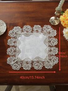 1PC White And Two Color Peony Flower Lace Table Runner, Table Runner, Decorative Tablecloth For Dining Table, Desk, Coffee Table, Dresser, Interior Decoration, Seasonal Decoration, Home, Party, Wedding, Outdoor Furniture - White - View 8