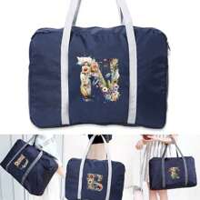 多功能便携式可折叠旅行收纳袋 花卉字母图案 大容量行李收纳袋 旅行包 手提包 手提包 手拿包 健身包 过夜包 周末包 瑜伽健身衣服收纳袋 旅行箱包 行李袋 行李袋 随身包 大学包 行李袋 周末包 医院包 粉色 假日 冬季