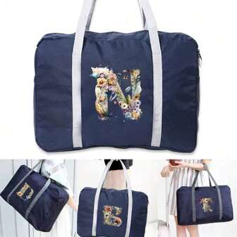 多功能便携式可折叠旅行收纳袋 花卉字母图案 大容量行李收纳袋 旅行包 手提包 手提包 手拿包 健身包 过夜包 周末包 瑜伽健身衣服收纳袋 旅行箱包 行李袋 行李袋 随身包 大学包 行李袋 周末包 医院包 粉色 假日 冬季