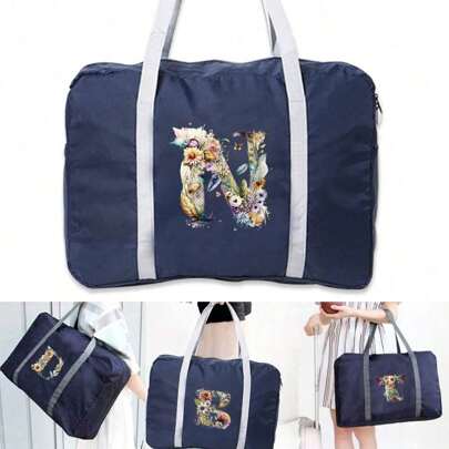 Multifunktionale, faltbare Tasche für Reise und Aufbewahrung, großes Fassungsvermögen, mit floralem Buchstabenaufdruck, Reisetasche, Handtasche, Sporttasche, Wochenendtasche, Yoga-/Fitnesstausche, Reisetasche für Koffer, Reisetasche, Tasche für Uni/Schule, Rosa, Winter-Urlaubsstil