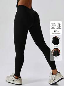 Yefecy 1 件女式紧身打底裤，带 2 个后袋，速干提臀健身瑜伽跑步裤