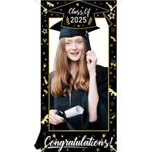 2025 Graduation Photo Booth Props Banner, Class Of 2025 Glitter Gold Large Size Graduation Photo Booth Props, Graduation Party Favors Supplies Decorations For College 2025 Graduates - Multicolor - View 6