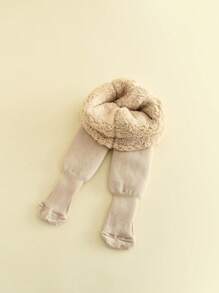 1pc Toddler Girls' Thermal Tights, White/black, For Baby Bottoming In Winter - Beige - View 14