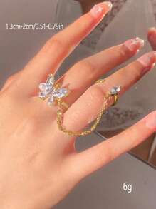 1pc Women's Fashionable Geometric Butterfly Metal Gold Ring, Suitable For Party, Spring
