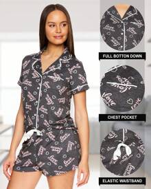 Bebe Pajama Set For Women, Stretch Rayon Knit Short Sleeve PJs For Women Set, Ladies Pajamas Sets - Arang Gelap Heather - View 2
