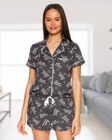 Bebe Pajama Set For Women, Stretch Rayon Knit Short Sleeve PJs For Women Set, Ladies Pajamas Sets - Arang Gelap Heather - View 5