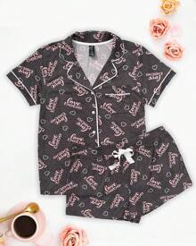 Bebe Pajama Set For Women, Stretch Rayon Knit Short Sleeve PJs For Women Set, Ladies Pajamas Sets - Arang Gelap Heather - View 3