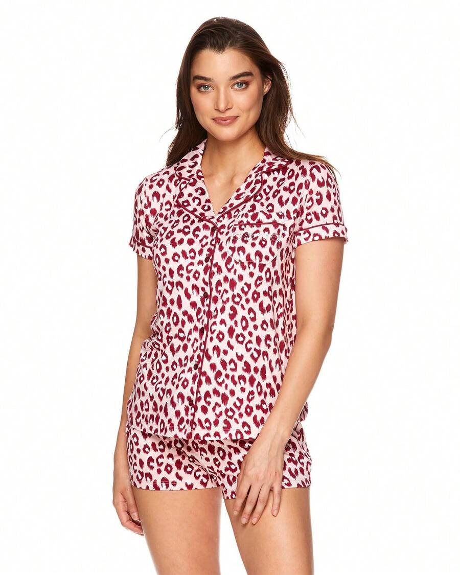 Bebe Pajama Set For Women, Stretch Rayon Knit Short Sleeve PJs For Women Set, Ladies Pajamas Sets - Merah Muda Muda 24 - View 1