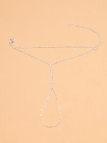 STONEFANS 1 件简约银色水钻全指环链手链，派对珠宝 - 銀色 - 查看 2