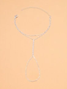 STONEFANS 1 件简约银色水钻全指环链手链，派对珠宝 - 銀色 - 查看 3