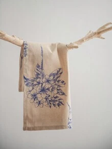 法式奢华复古风格蓝色印花矩形餐巾，适合节日派对、生日聚会、桌布装饰、四季皆宜 - A - 查看 4