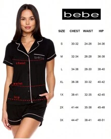 Bebe Pajama Set For Women, Stretch Rayon Knit Short Sleeve PJs For Women Set, Ladies Pajamas Sets - 深紫色 - 查看 6