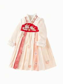Balabala Girls' Hanfu-Style Dress, Warm And Chinese-Inspired Outfit - Yellow - View 4