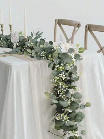 4/2/1 Piece Green Artificial Eucalyptus And Willow Garland, 70 Inch Long Artificial Plant Vines With Delicate White Flowers, Wedding Table Centerpieces, Wedding Arch Backdrop Decorations, Perfect For Adding Rustic Charm To Home, Garden, Wedding, Party And Holiday Decorations, Including Christmas, Easter, Thanksgiving And Valentine's Day Christmas Decorations Home Christmas Gifts Christmas Decor