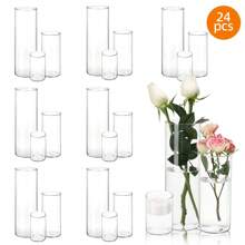 Superlele 12/18/24pcs Clear Glass Cylinder Vases, 4, 8, 12 Inch Tall Cylinder Vases For Centerpieces, Glass Flower Vase, Hurricane Floating Candle Holder Vase For Table Shelf, Party, Wedding, Home