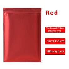 100 个哑光红色可重复密封铝箔袋,迷你自封袋铝箔拉链聚酯薄膜袋,礼品包装袋非常适合新年派对礼品装饰糖果 DIY 巧克力咖啡坚果食品长期储存小型企业用品 - 紅色 - 查看 10