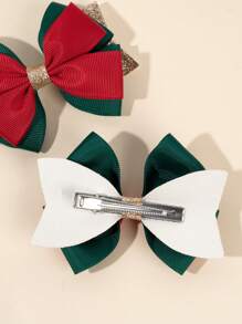 2PCS Christmas Hair Bows Hair Clip Ribbed Duck Billed Clip Color Contrasting Hair Clip For Girls And Teen Fashion Cute Party Hairpins - Multicolor - View 10