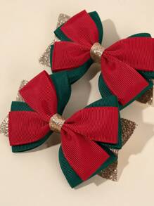 2PCS Christmas Hair Bows Hair Clip Ribbed Duck Billed Clip Color Contrasting Hair Clip For Girls And Teen Fashion Cute Party Hairpins - Multicolor - View 4