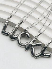 Collar Con Alfabeto Simple Y Moderno De Acero Inoxidable, Adecuado Para Parejas Y Mejores Amigos Como Regalo De Festival, 1 Ud. Collar De Moda De Letra Con Colgante En Forma De Globo De Acero Inoxidable, Colgante Elegante Para Uso Diario, Joyería De Moda, Joyería Para Compartir, Joyería Para Regalar, Globo-Chico - Plateado - Ver 1