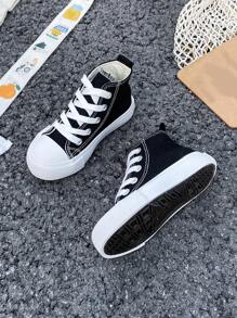 OPOEE White Cloth Shoes Baby White Shoes Middle Sneakers Children's Canvas Shoes Spring And Autumn Korean Version Simple Boy And Girl Shoes Fashion Low-Top Casual Lace-Up Track Shoes Classic Low-Top Canvas Shoes All Casual Sports Skateboard Children's Shoes - 黑色 - 查看 2