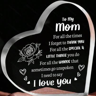 1pc Acrylic 'i Love You Mom' Commemorative Item, Mother's Day Birthday Present, Lovely Decoration Gift For Mom