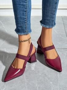 Vintage Red Closed Toe Sandals Women, Chunky Heel Strap Fashion Minimalist Comfy High Heels