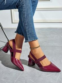Vintage Red Closed Toe Sandals Women, Chunky Heel Strap Fashion Minimalist Comfy High Heels