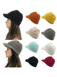 1PC Unisex Winter Visor Beanie Knit Hat Cap Crochet Men Women Ski Thick Warm Acr Ski Hat - Multicolor - View 1
