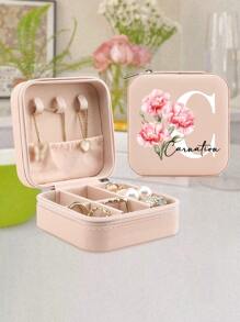 1pc Personalized Name Jewelry Box For Bridesmaids,Personalized Travel Jewelry Box,Birth Month Flower Jewelry Case,Bridal Party Proposal Gift - Baby Pink - View 16