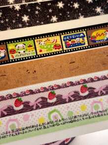 Washi Tape With Fireworks & Flame Pattern, Rolls Of Brown Kraft Paper Sticker, Cute Vintage Style For Winter Scrapbooking