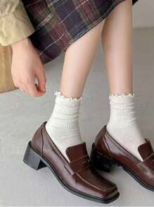 6pairs Japanese Sweet Simple British College Style Ins Mushroom Edge Crew Socks, Fall