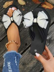 1 Pair Women's Bowknot Thick Sole Fashion Flip Flops High Heel Sandals, Summer