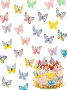 72个彩色蝴蝶蛋糕装饰片，适用于婚礼、生日等场合 - 威化纸纸杯蛋糕装饰，可用于食品装饰和派对用品 - 彩色 - 查看 3