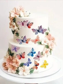 72个彩色蝴蝶蛋糕装饰片，适用于婚礼、生日等场合 - 威化纸纸杯蛋糕装饰，可用于食品装饰和派对用品 - 彩色 - 查看 5