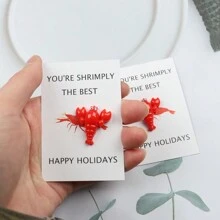 1 pieza/2 piezas Tarjeta con diseño adorable y de moda de una langosta abrazando, colgante de mochila elegante, tarjeta divertida de una langosta, tarjeta de regalo, tarjeta de aliento "Tú eres el mejor camarón", adecuado como regalo para él, ella, colegas, familia y amigos en ocasiones especiales como cumpleaños, carnavales - Rojo - Ver 1