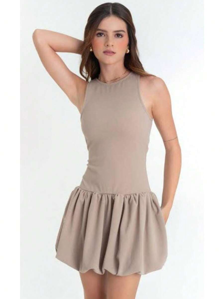 Vestido globo corto - Caqui - Ver 1