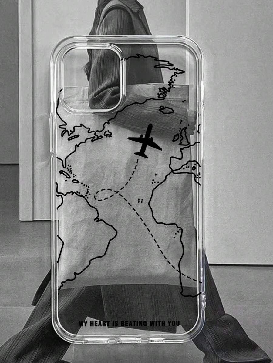 Travel, Tourism, Airplane Route Design Phone Case, Airplane Print Phone Case, "My Heart Is Beating With You" Love Slogan Phone Case, Compatible With IPhone Case & Galaxy Case, Phone Case Compatible With IPhone 17 / 17 Air / 17 Pro / 17 Pro Max, Cover Compatible With IPhone & Galaxy Protective Shell, Compatible With IPhone 13 Case, Compatible With IPhone 15 Case, Compatible With IPhone 16 Pro Max Case, Cover For S26/S26 PLUS/S26 Ultra - Multicolor - View 1