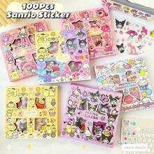 Sanrio 1pc Hello Kitty Sanrio Non-Repeating 100-Piece Sticker Set Cinnamoroll Kuromi Waterproof Stationery Sticker Gift Box Birthday Gift