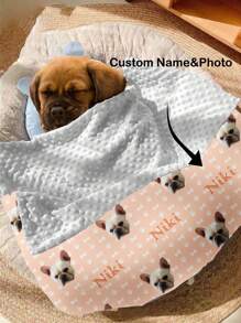 1pc Personalized Cat/Dog Blanket, Double-Layer Plush Cover Blanket With Custom Name And Photo, Soft Name Blanket, Paw Print, Bone Design, Double-Layer Pet Blanket, Memorial Gift, Personalized Pet Gift, Christmas Gift Blanket, New Year Gift, Best Friend Blanket