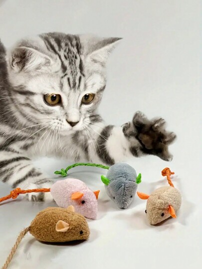 5 Packs Plush Mouse Toys For Indoor Cats, Scratch & Bite Resistant Polyester Interactive Pet Play Toys, Assorted Colors, Realistic Design, No Battery Needed, Fun Mouse Design For Small Breeds