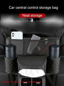 1pc Car Seat Back Storage Net Bag, Hanging Organizer Pouch For Storing Items, 2 Random Rhombus Patterns (Please Air Out Before Use) - Black - View 3