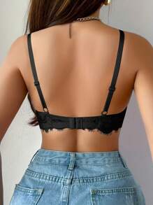 Pfirsich Mädchen schwarze Spitze sexy Damen Dessous, Unterstützender BH, bequem und stilvoll, geeignet für den täglichen Gebrauch - Schwarz - Übersicht 4