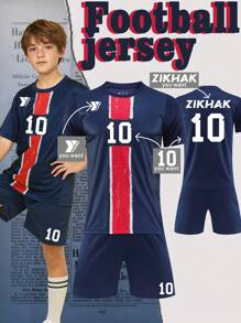 Customizable Children's And Youth Football Sets (8-12 Years Old) For 2024-2025- Personalized Jerseys And Shorts Sets, Home Design Style, With Customizable Logos, Numbers, And Text Content,Customized Boys Activewear,Easy Comfort,Easy Comfort,Birthday Gift