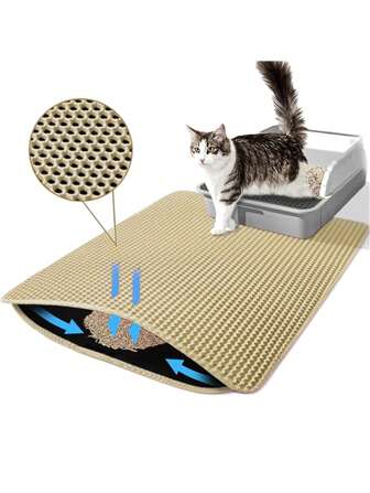 1pc Double Layer Anti-Slip Pet Litter Mat, Waterproof Cat Dog Litter Box Mat With Litter Trapping
