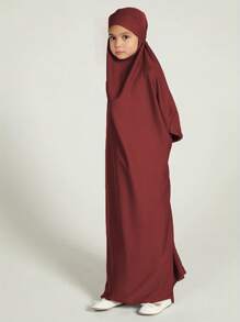 Muslim Tween Girl Girls Abaya Solid Long Kaftan Abaya Enfant Robe Dress Tween Girl Clothes For Gift(Non-Removable Turban)